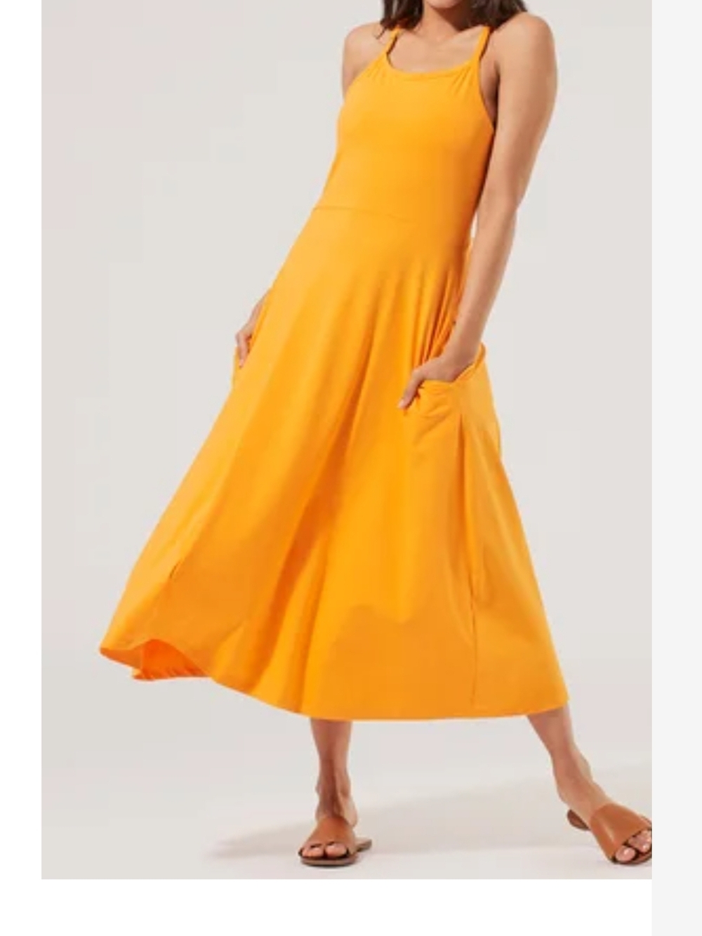 Pact Sleeveless Bright Orange Fit and Flare Midi Dress with Pockets Size L
